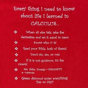 Fruit of the Loom Everything I Need to Know About Life Calculus T-Shirt Medium